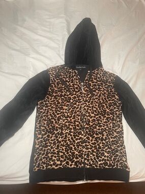 Leopard Print Hooded Jacket - Black & Tan